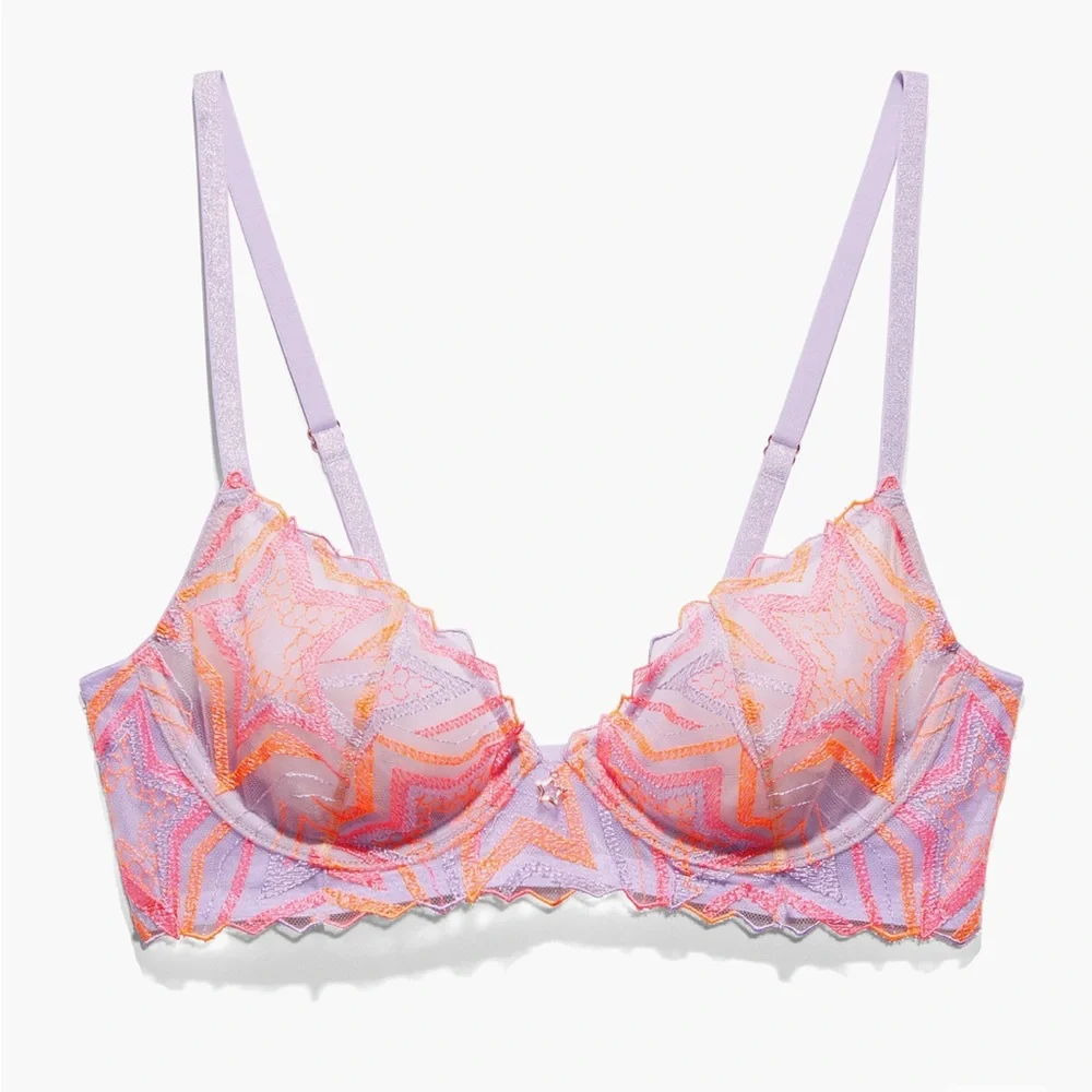 Savage X Fenty Shining Star Embroidered Lace Unlined Demi Bra